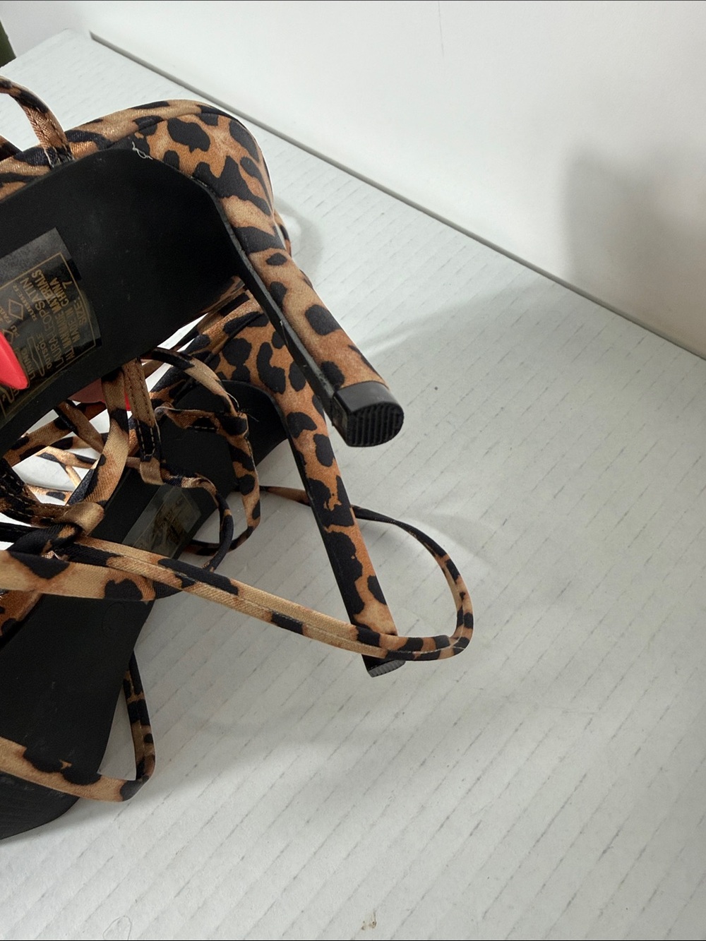 Azalea Wang Laura Leopard Print Lace-Up High Heel Sandal size 7 NWOT - Picture 6 of 9